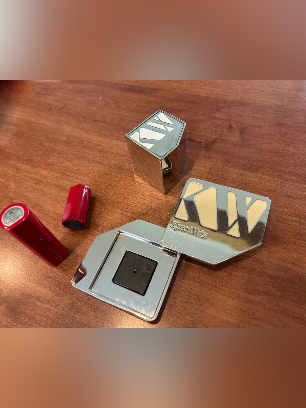 Kjaer Weis Iconic Edition Metal Compact, Lid, and Mascara case